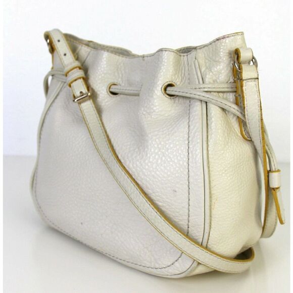 COLE HAAN IVORY OFF WHITE GENUINE LEATHER DRAWSTRING HOBO HANDBAG SHOULDER BAG - Picture 3 of 8